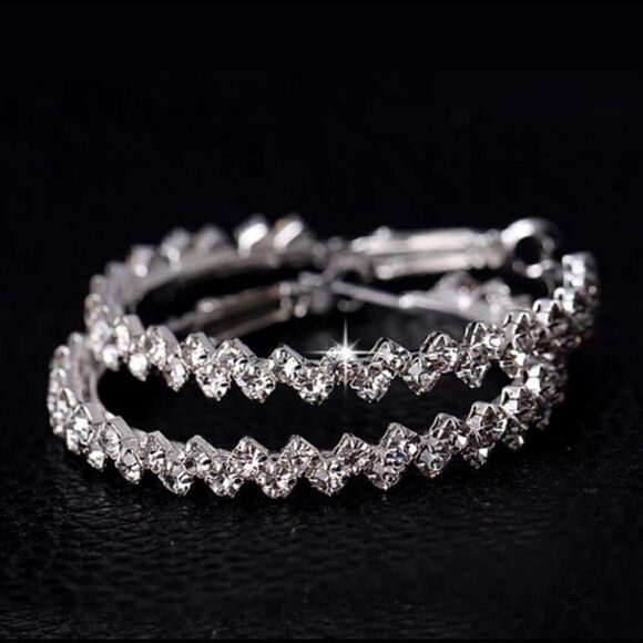 Beautiful CZ Diamond Hoop Earrings - Picture 4 of 4